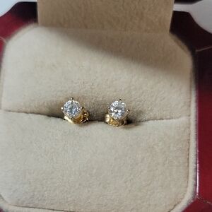 Classic Gold Plated 925 Stud Earrings with Clear Crystal Centers